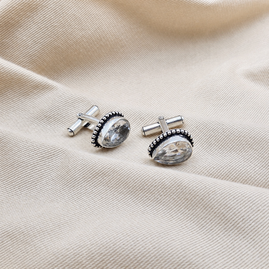 Vintage Teardrop Beaded Border Silver Plated Cufflinks for Men CL-PARENT-SLV01