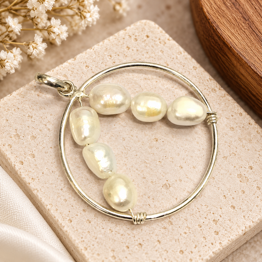 Freshwater Pearl Pendant Modern Circle Statement Jewelry BPEN270-SLV-NPRL06