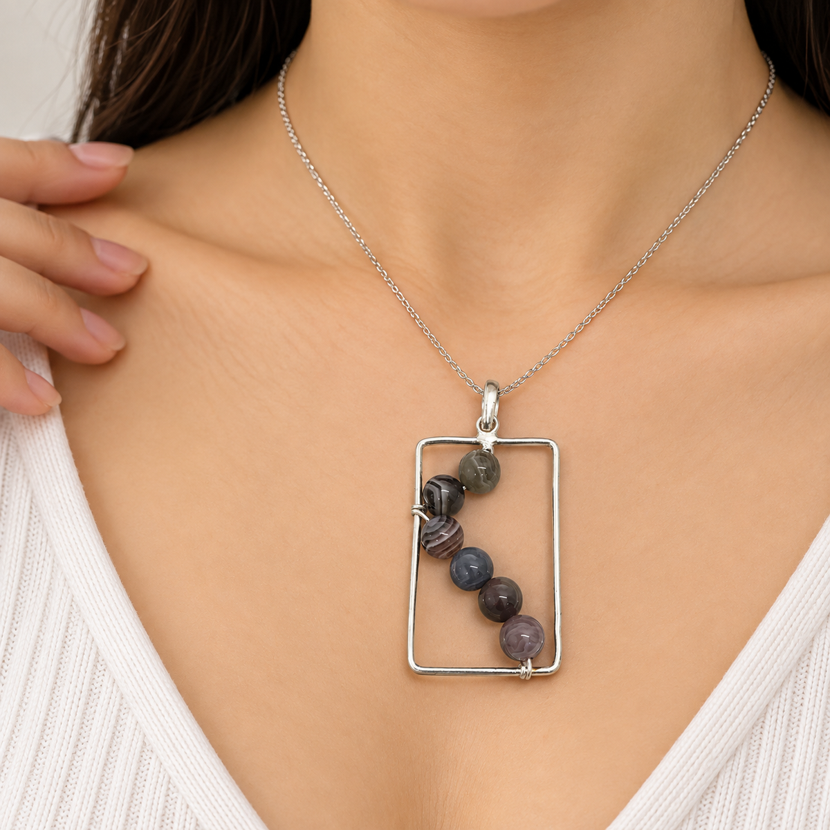Natural Crazy Lace Agate Pendant Banded Stone Jewelry BPEN272-SLV-NCLAG06