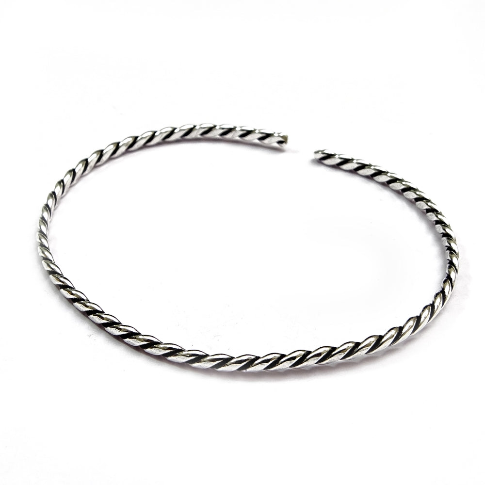 Silver Tone Twisted Cuff Bracelet Minimal Boho Open Bangle Jewelry BRC-3690