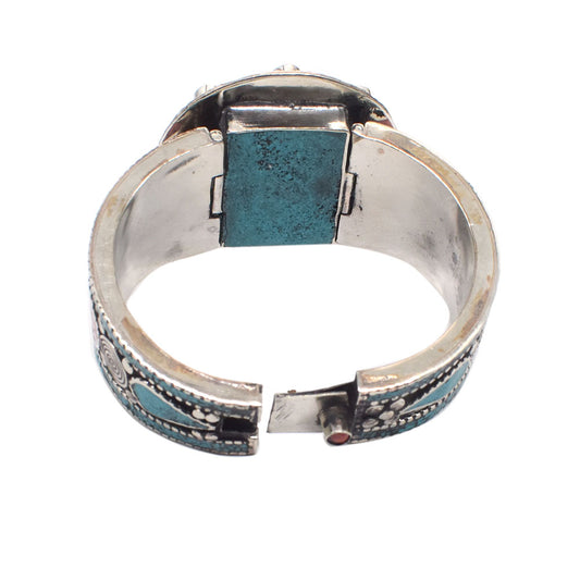 Turquoise Lapis Lazuli Gemstone Ethnic Tibetan Nepali Cuff Bracelet 7.5" BRC-3961