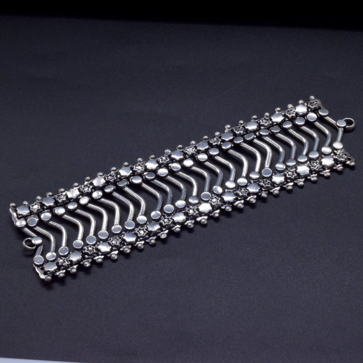 Oxidized Silver Bracelet, Wide Boho Cuff, Tribal Statement Jewelry BRC-4133