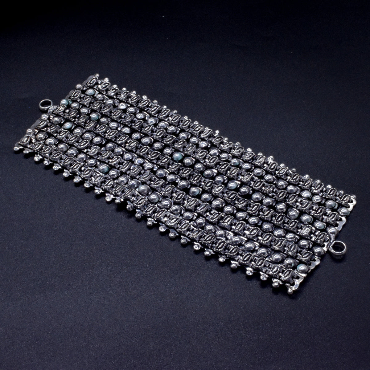 Oxidized Silver Multilayer Cuff Bracelet Tribal Boho Garba Jewelry BRC-4140