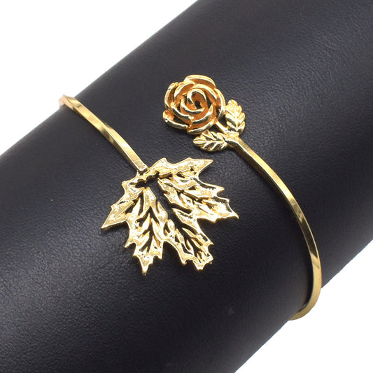 Lotus Leaf Bangle Mother's Day Gift Gold Plated Adjustable Bracelet BRC-4730
