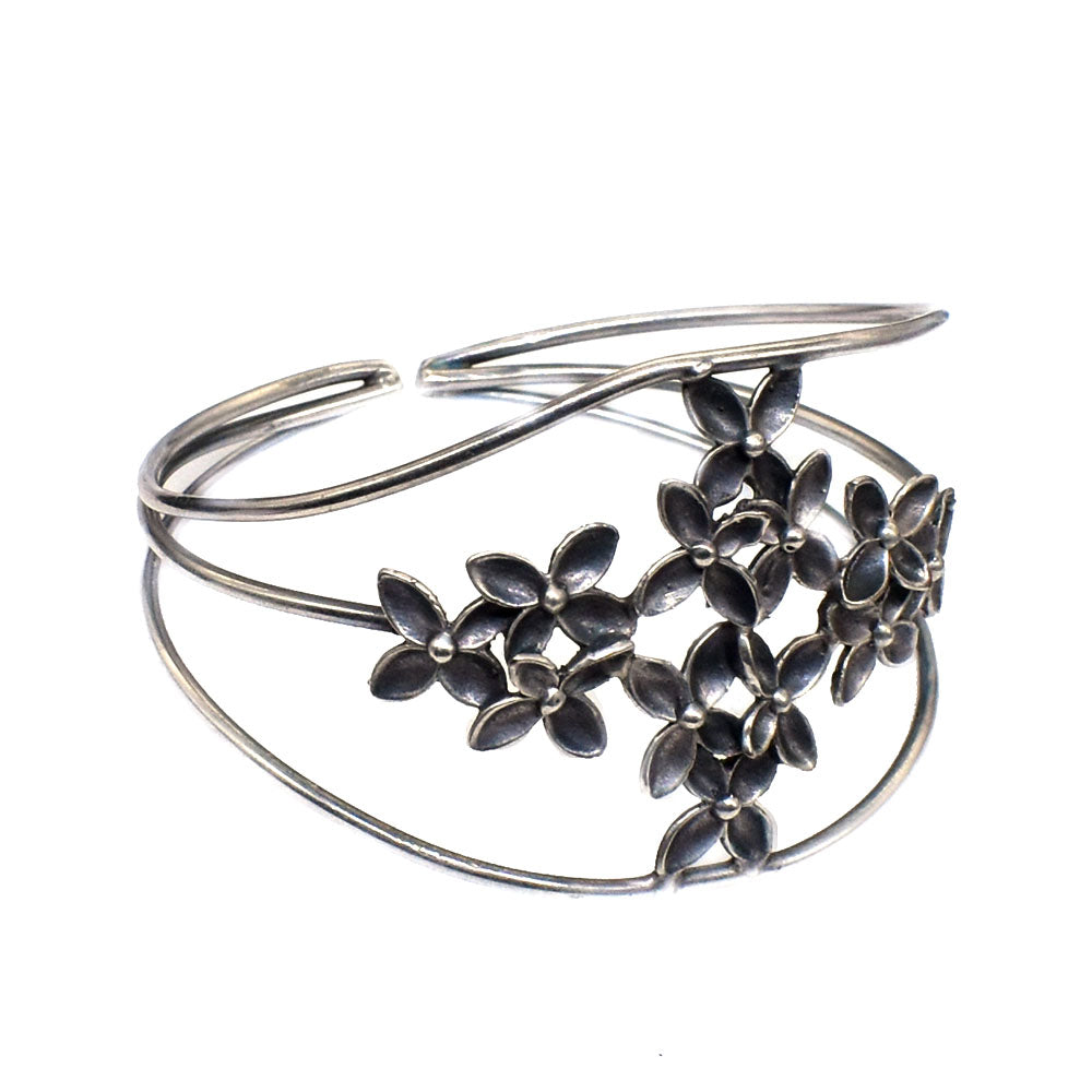 Floral Vine Cuff Bracelet, Oxidized Silver Botanical Boho Jewelry BRC-4905