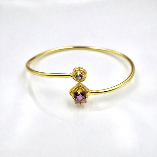 Elegant Gold Open Cuff Bracelet with Dual Geometric Accent Design for Women