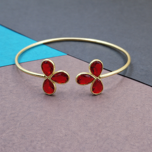Elegant Gold Open Cuff Bracelet with Floral Petal Design Minimal Bangle BSW06-GLD