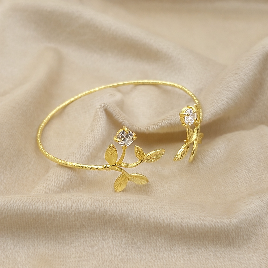 Elegant Gold Open Cuff Bracelet with Leaf Branch Design BSW11-GLD
