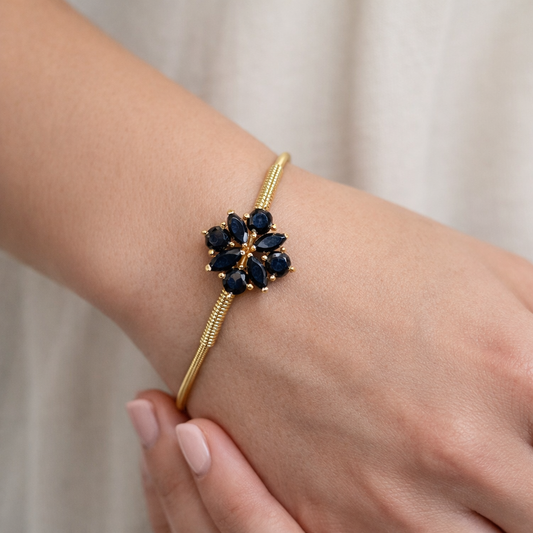 Elegant Gold Open Cuff Bracelet with Floral Cluster Design BSW14-GLD