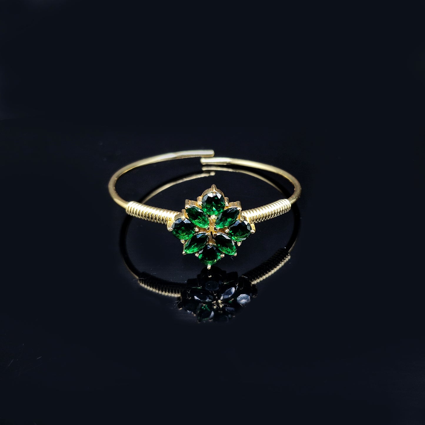 Elegant Gold Open Cuff Bracelet with Floral Cluster Design BSW14-GLD