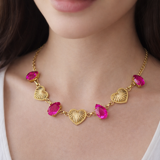 Gold Plated Heart Design Necklace & Earring Set Elegant Jewelry for Women
