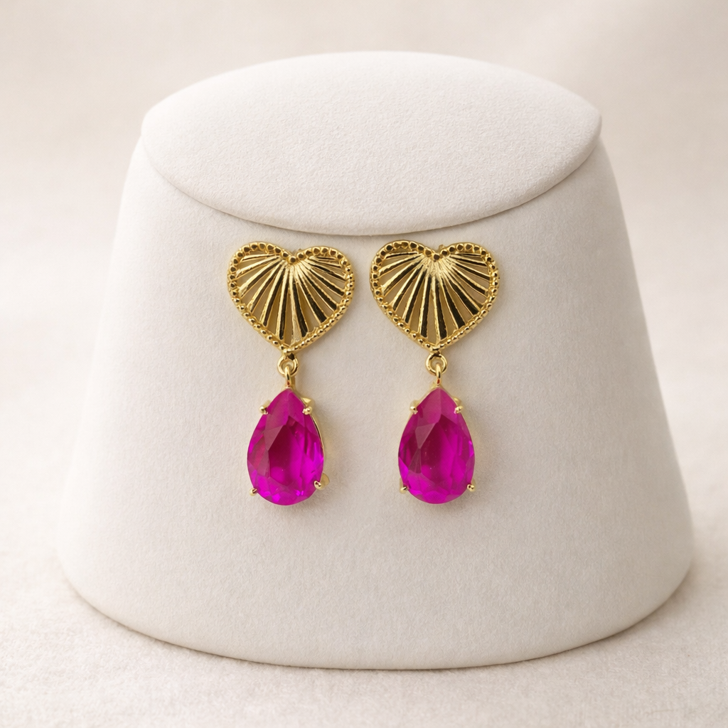 Gold Plated Heart Design Necklace & Earring Set Elegant Jewelry for Women