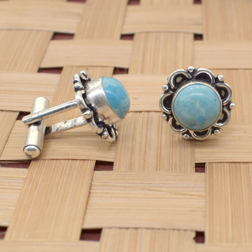 Blue Larimar Silver Plated Fashion Jewelry Men Cufflink 1" CL-119