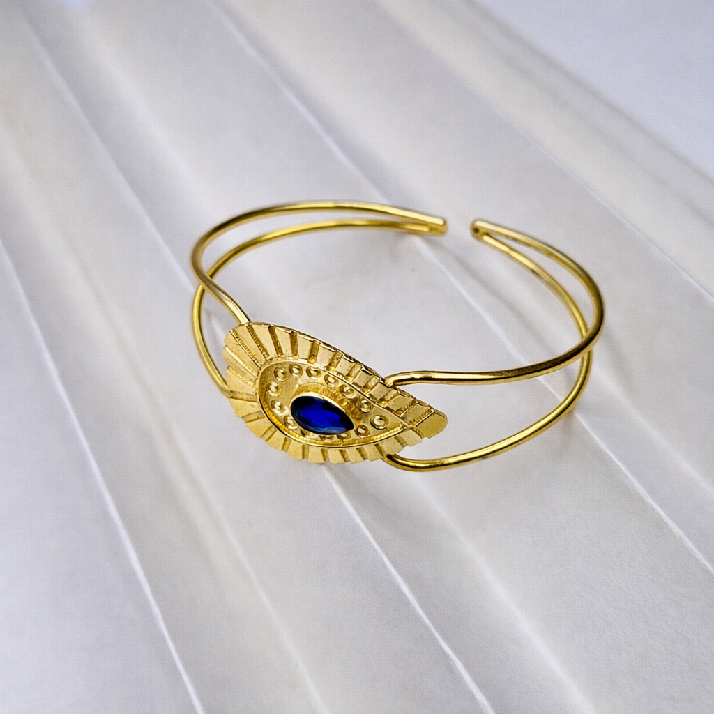 Elegant Gold Open Cuff Bracelet with Geometric Statement Centerpiece CUF01-GLD