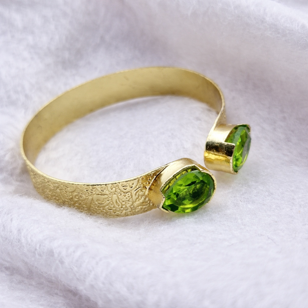 Elegant Gold Open Cuff Bracelet with Dual Oval Accent Textured Band CUF02-GLD
