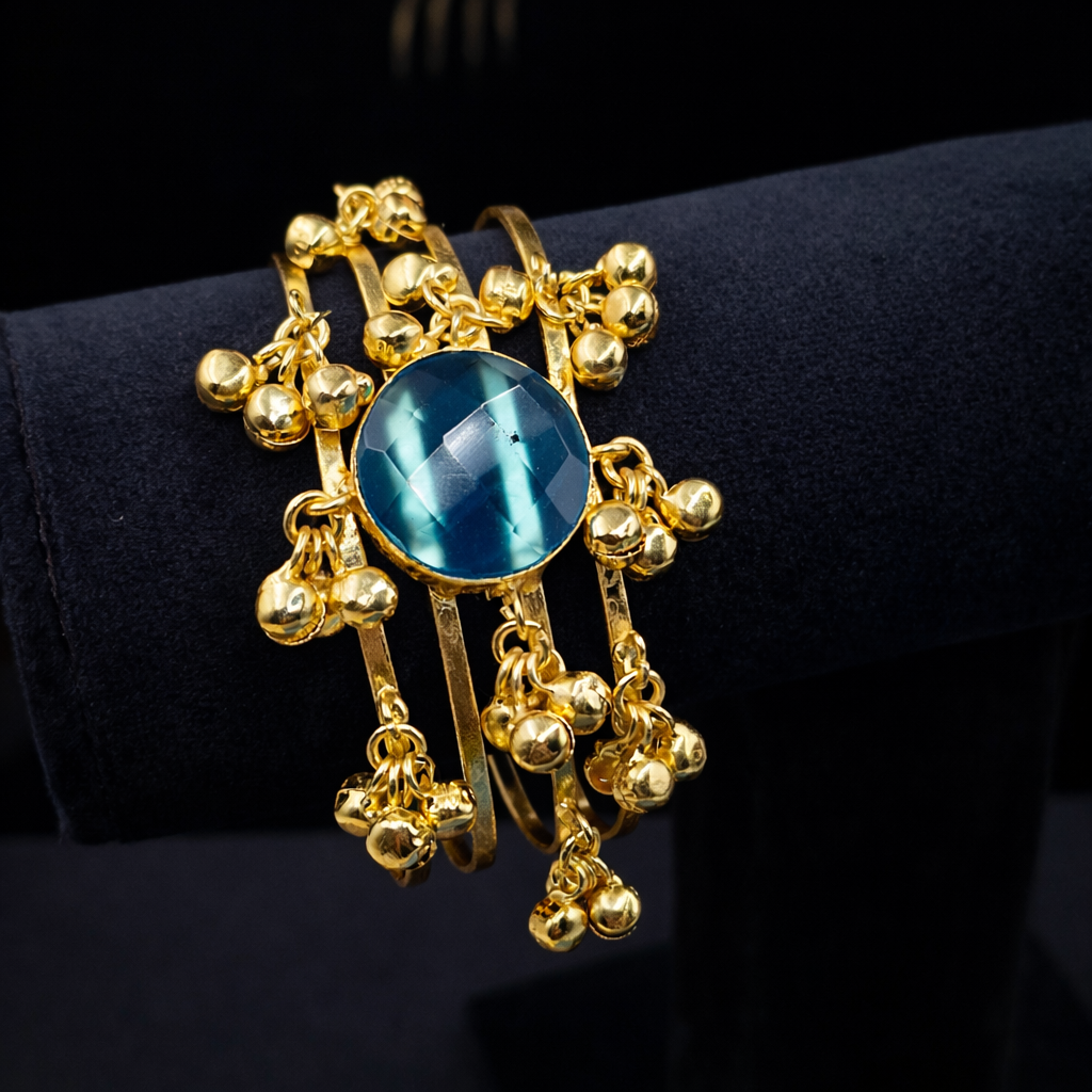 Luxury Gold Statement Bracelet with Dangling Bead and Centerpiece Design CUF04-GLD