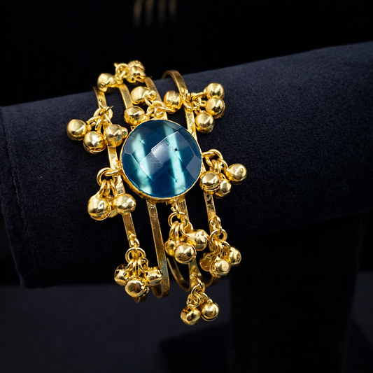 Luxury Gold Statement Bracelet with Dangling Bead and Centerpiece Design CUF04-GLD