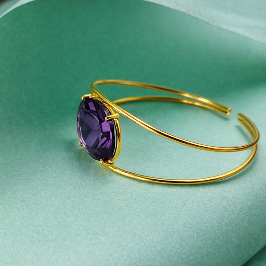 Elegant Gold Open Cuff Bracelet with Oval Shaped Centerpiece Minimal Bangle CUF05-GLD