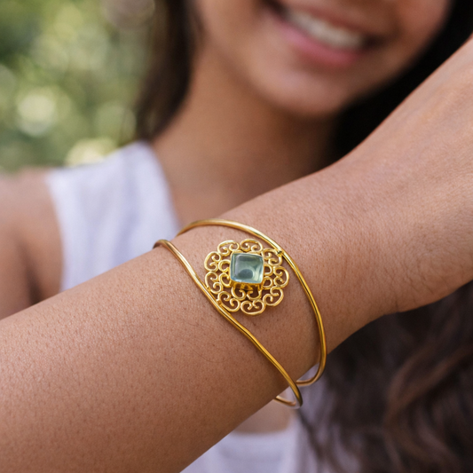 Elegant Gold Filigree Cuff Bracelet | Designer Open Adjustable Bangle CUF12-GLD