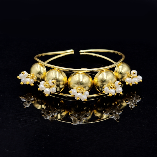 Elegant Gold Beaded Cuff Bracelet | Designer Floral Cluster Statement Bangle CUF13-GLD