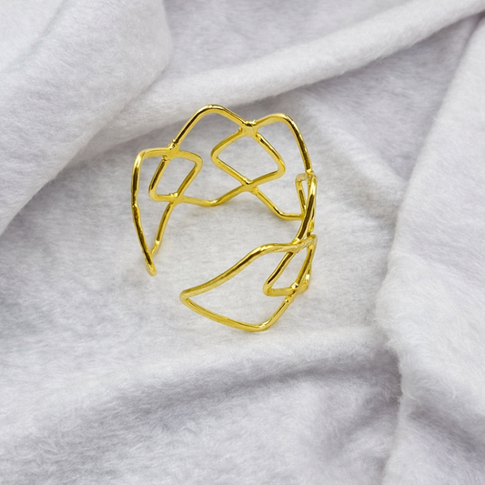 Modern Gold Geometric Cuff Bracelet | Abstract Open Design Statement Bangle CUF14-GLD