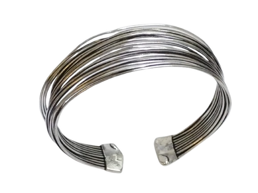 Layered Silver Tone Cuff Bracelet Minimalist Boho Stackable Jewelry CUF20-SLV-PLN