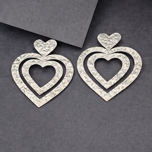 Dramatic Big Heart Stud Earrings Statement