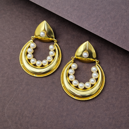 Classic Pearl Gold Chand Bali Earrings Bridal Wear Studs