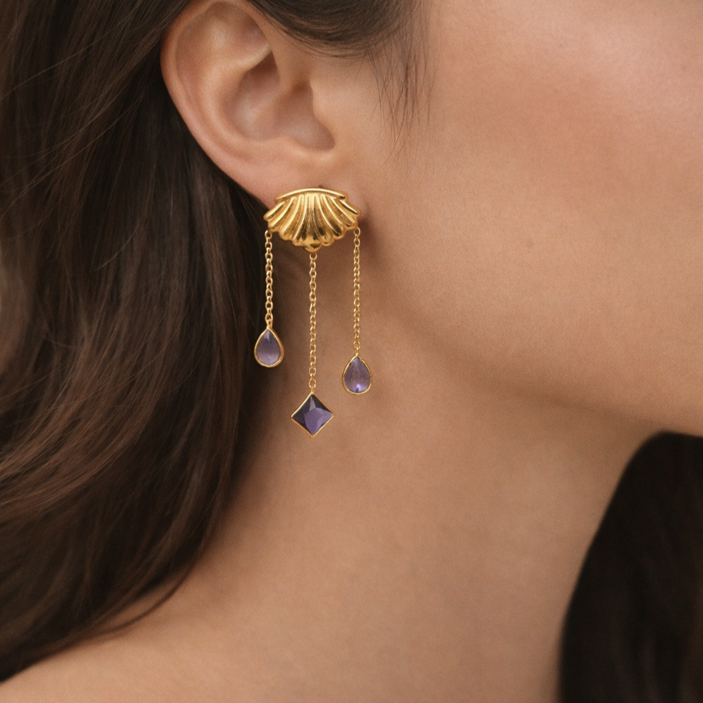 Sea Shell Beach Inspired Earrings Dangling Chain Drops