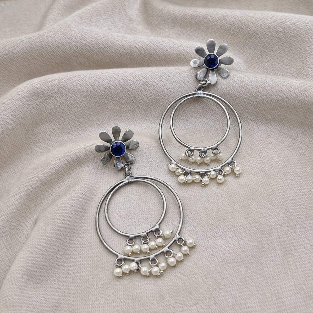 Silver Pearl Hoop Drop Earrings for Women Boho Statement Jewelry DR35-ASLV