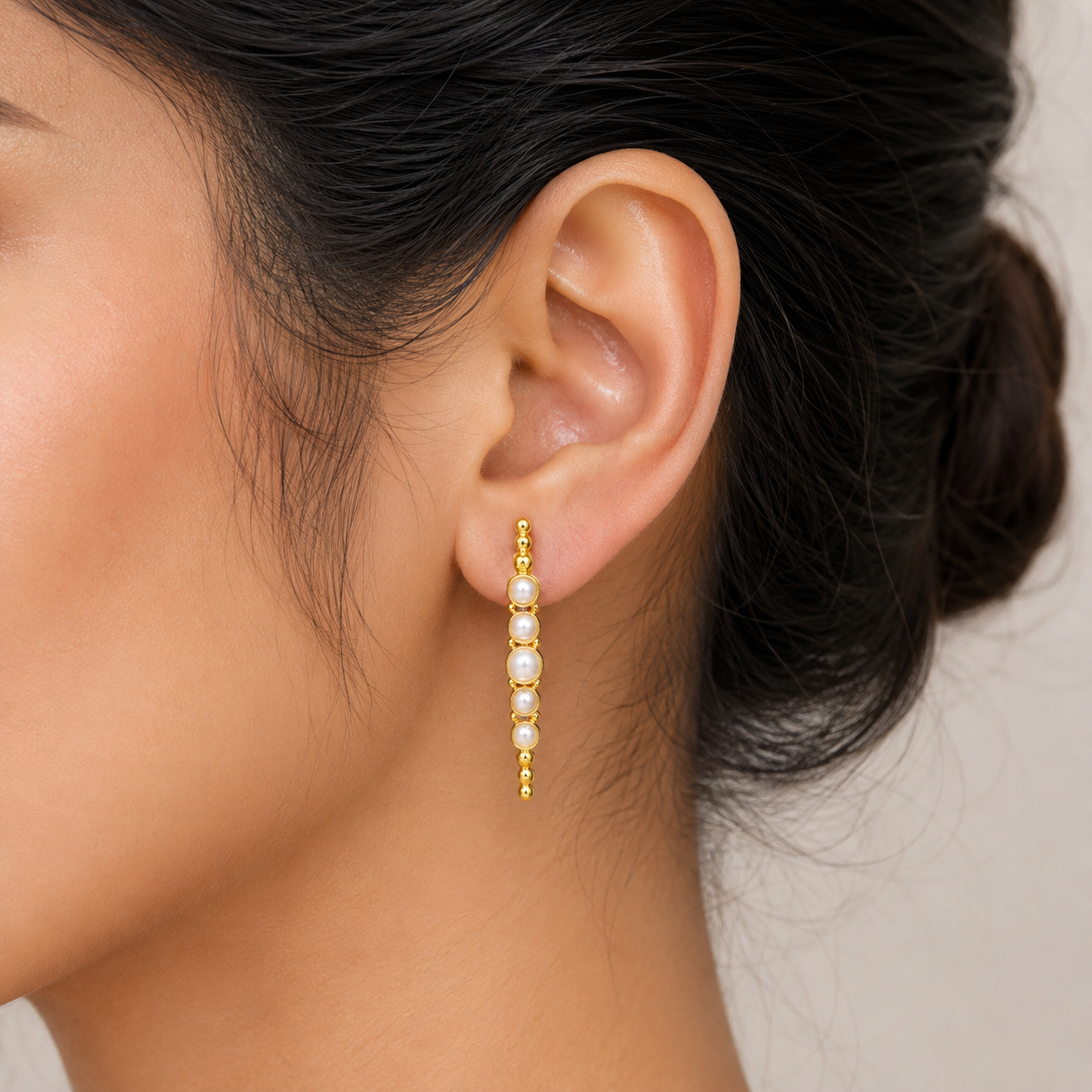 Gold Pearl Bar Drop Earrings for Women Minimalist Jewelry DR37-GLD