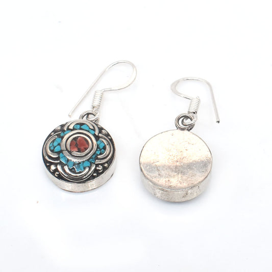 Green Turquoise Tibetan Silver Earrings Vintage Women's Gift Jewelry 1.5" EAR-10030