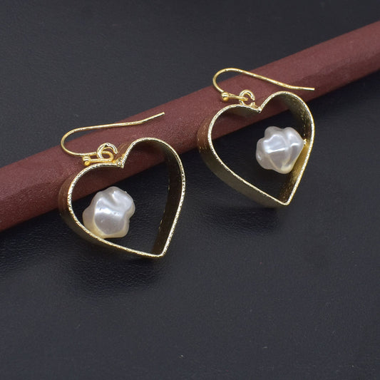 Baroque Pearl Earrings Stunning Heart Shape Gold Plated Fashion Jewelry EAR-10381