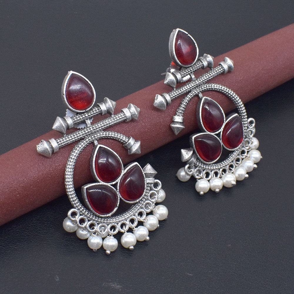 Oxidized Earrings Red Garnet Quartz Silver Plated Jewelry Gift EAR-10462