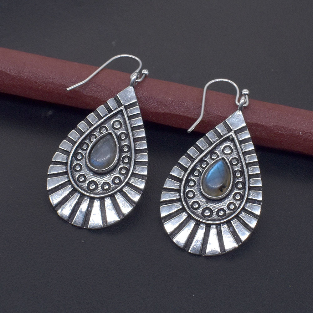 Labradorite Teardrop Earrings Silver Plated Boho Dangle Jewelry EAR-10601