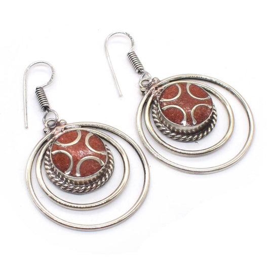 Red Coral Gemstone Gorgeous Tibetan Nepali Jewelry Hook Earring 1.5 EAR-4425