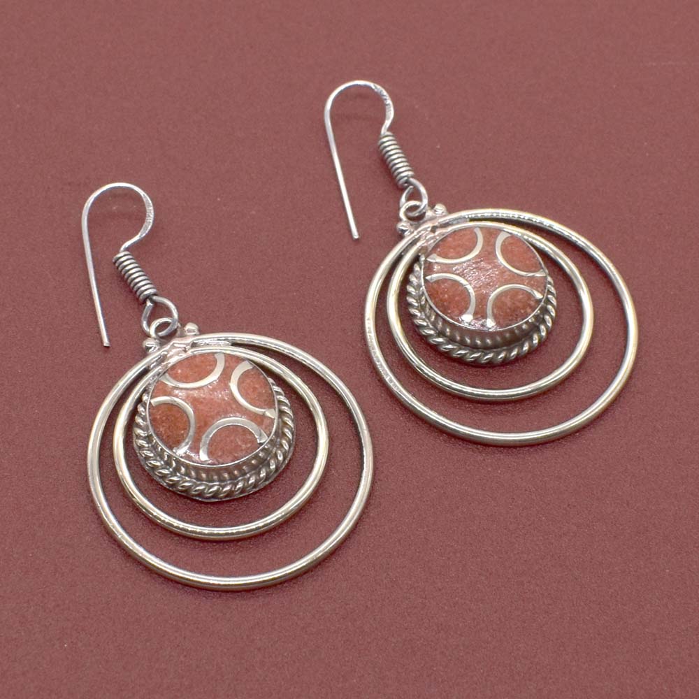 Red Coral Gemstone Gorgeous Tibetan Nepali Jewelry Hook Earring 1.5 EAR-4425