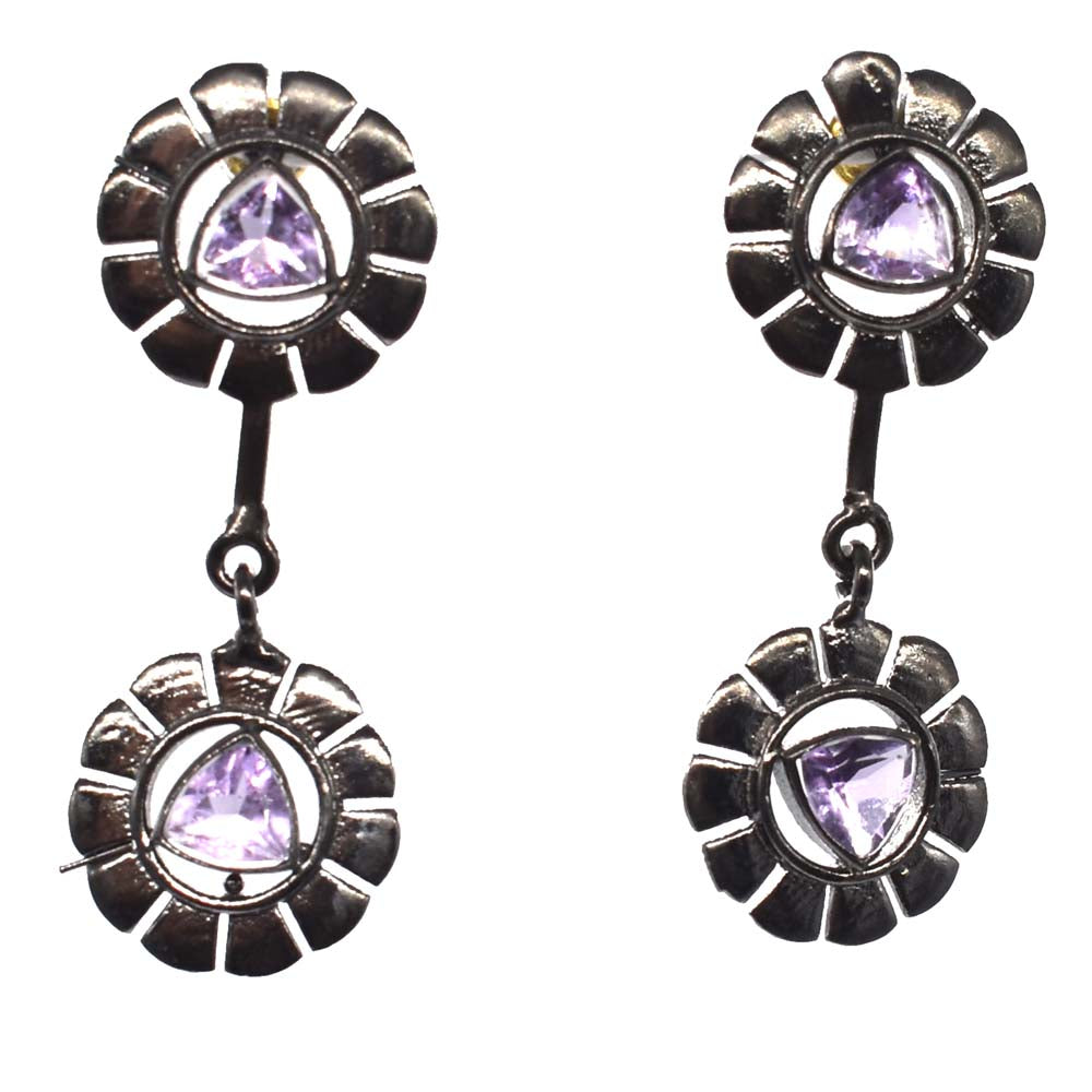 Amethyst Drop Earrings Oxidized Silver Floral Dangle Earrings EAR-5582