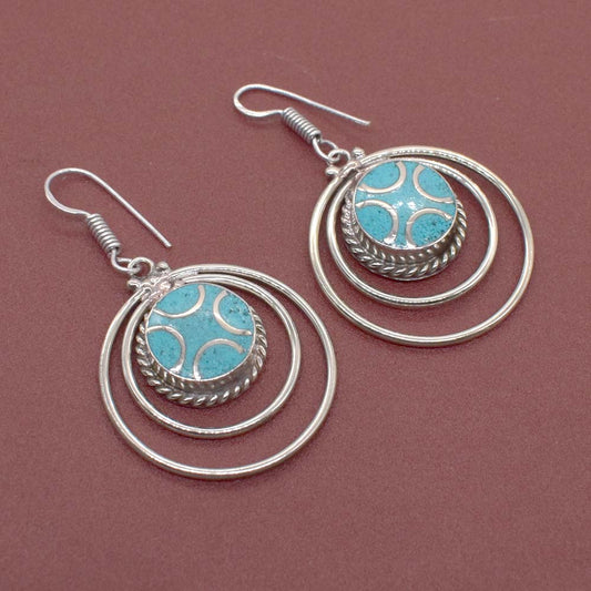 Green Turquoise Gemstone Handmade Tibetan Fashion Jewelry Earring 2" EAR-8245