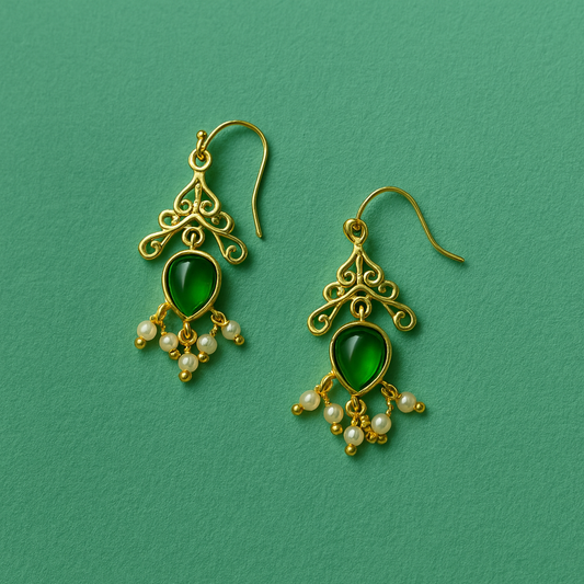 Filigree Temple Dome Earring With Pearl Droplets EAR01-GLD