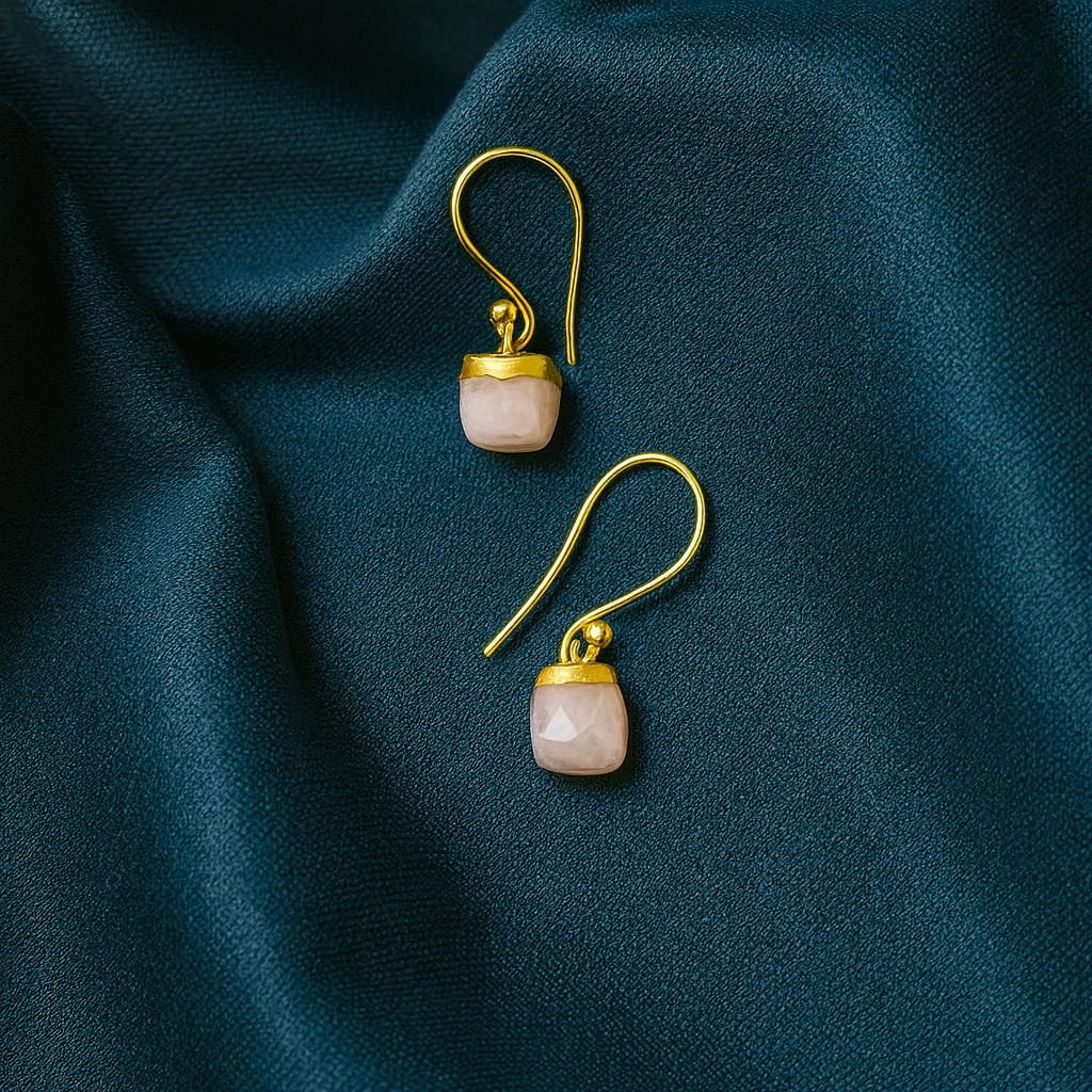 Natural Moonstone Cube Minimal Gold Drop Earring EAR02-GLD