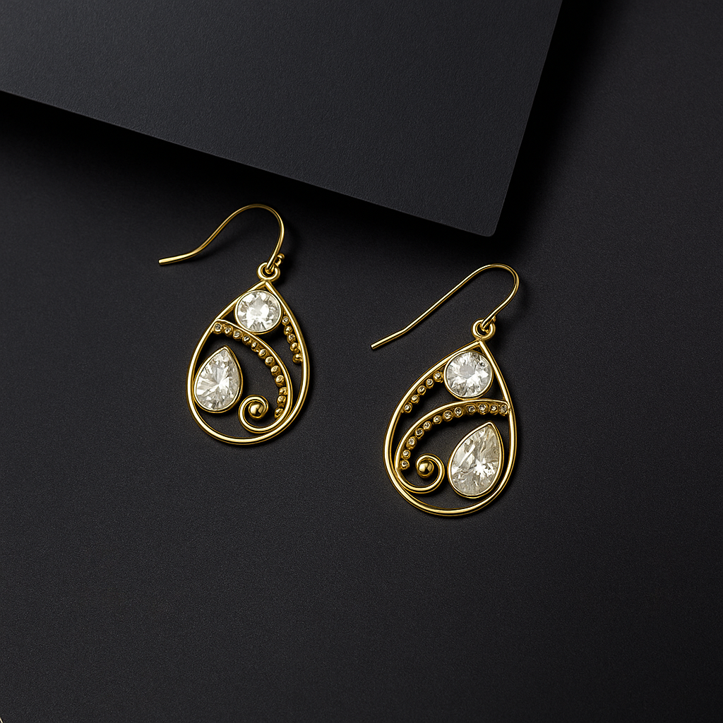 Swirl Gold Plated Tear Drop Earring