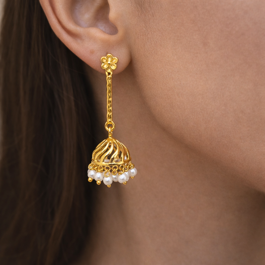 Classic Filigree Jhumka Earrings Minimalist Traditional Dome Jhumki JH03-GLD