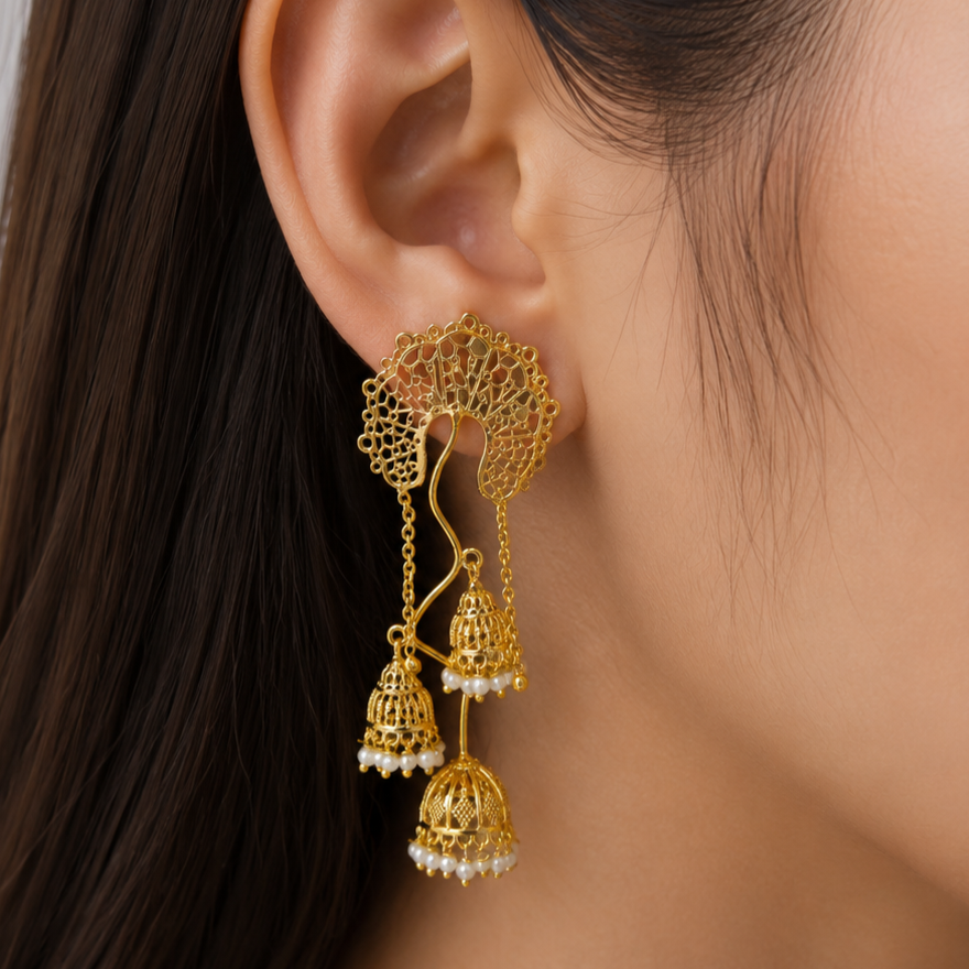 Gold Plated Designer Jhumka Earrings for Women Ethnic Statement Jewelry JH07-GLD