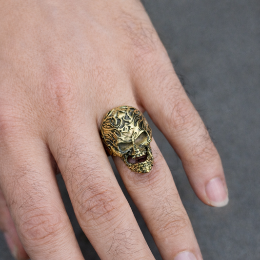 Gothic Skull Head Ring Vintage Gold Tone Statement Punk Biker Bold Ring MRIN02-PLN