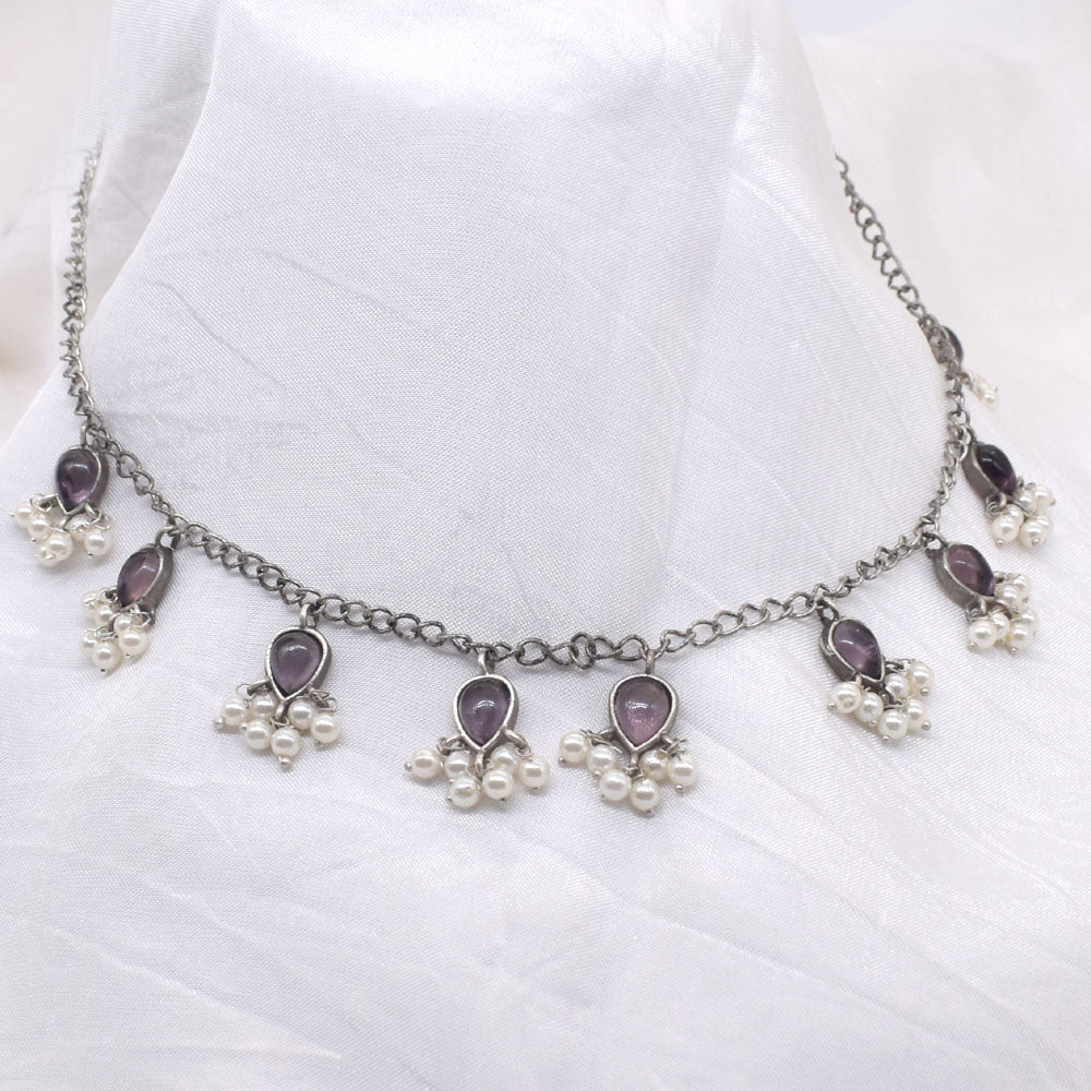 Amethyst Antique Silver Plated Necklace Handmade Gift Fashion Jewelry 18" NEC-4604
