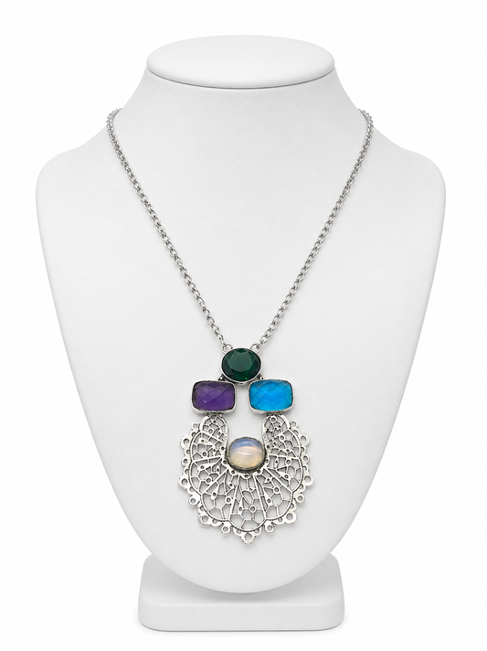 Multicolor Gemstone Filigree Pendant Necklace for Women NEC-4758