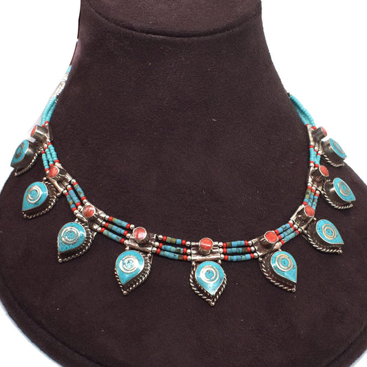 Elegant Coral Turquoise Necklace Women's Tibetan Fashion Jewelry 18" NEC-4980
