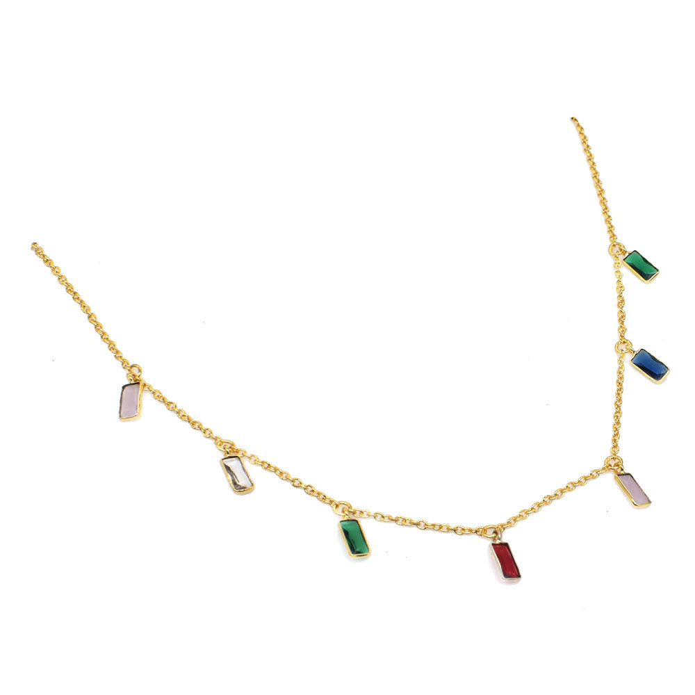 Gold Plated Rectangle Drop Chain Necklace Minimalist Layering Chain 18" NEC-5119