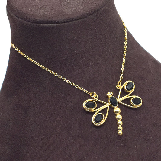 Red Garnet Butterfly Necklace With Chain Gold Plated Fashion Jewelry 18" NEC-5123